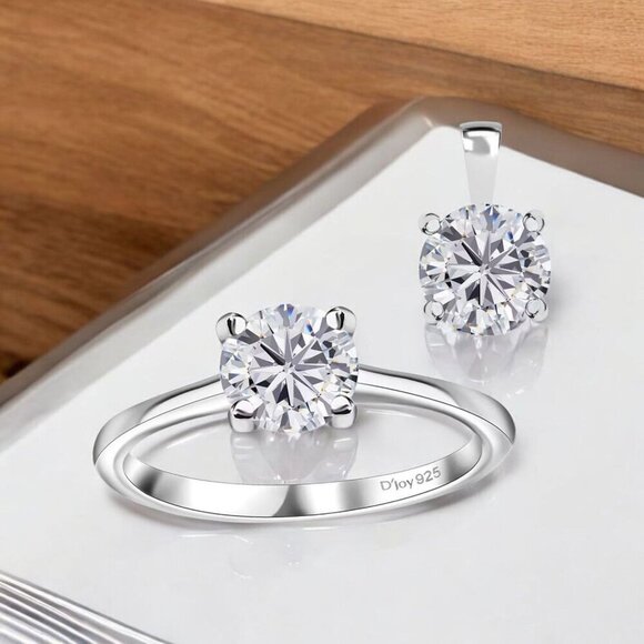 Artisan ✦ Moissanite Ring & Pendant Set ✦ 1.90ctw Rhodium Over Sterling Size 5 - Picture 4 of 14